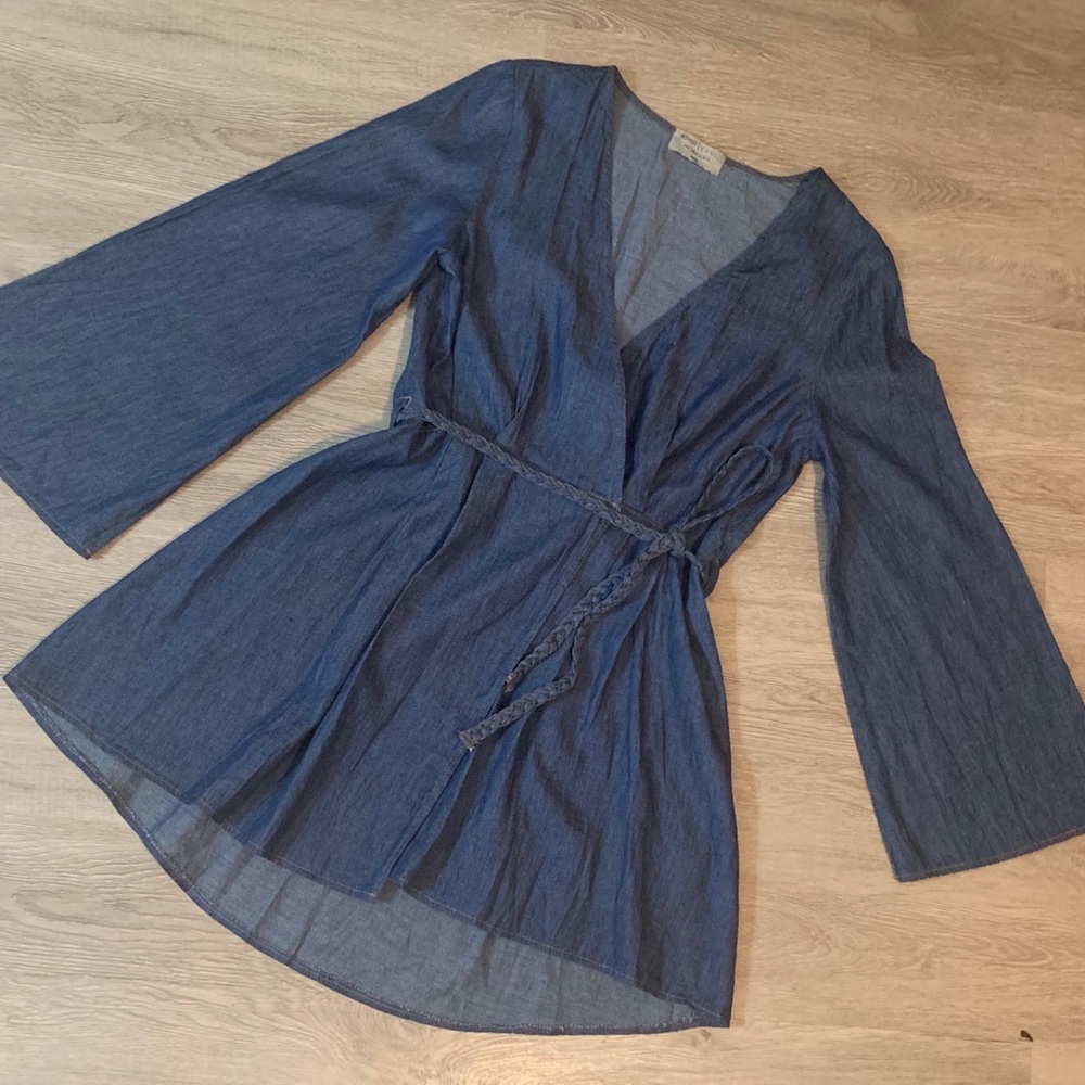 denim tunic with braided belt